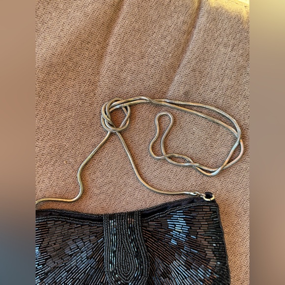Vintage Hand Beaded Black Evening Shoulder Purse Bag - Picture 7 of 9